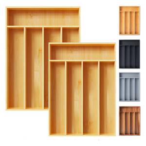 lot 5719 image: SUNBREATH Bamboo Silverware Organizer 2 Pack 10 Inch 5 Slot Natural