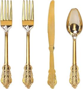 lot 5723 image: WDF Gold Plastic Disposable Silverware Set, 200 Pieces, 50 Guests