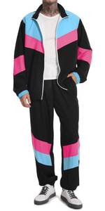 lot 5727 image: UOUA Mens 80s 90s Costume 2 Piece Long Sleeve Track Suit Set, Med