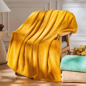 lot 5744 image: NEWCOSPLAY Fleece Throw Blanket Leaves Pattern Mustard Yellow 50x60