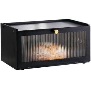 lot 5747 image: ETMI Bamboo Bread Box Black Kitchen Countertop Storage Container with Window