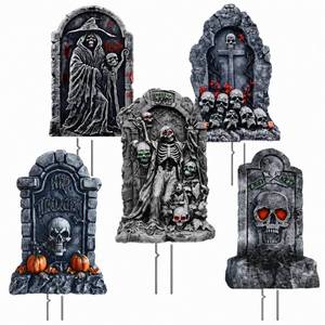 lot 5755 image: RVXHUA Halloween Tombstone Yard Signs 5 Pcs 24.8 Inch With Stakes