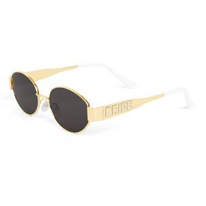 lot 6160 image: XO, Fetti Gold Metal Sunglasses, Dark Grey Lenses, Pearl Bride Logo