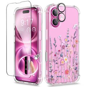 lot 6166 image: GVIEWIN Floral Phone Case with Screen Protector for iPhone 16 6.1 Inch