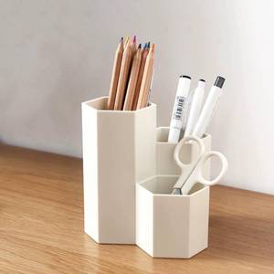 lot 6175 image: Saikvi Desk Pen Holder Organizer White 3 Compartment Pencil Cup