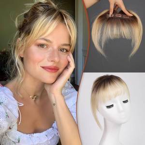 lot 6177 image: HAIRCUBE Clip In Bangs 100% Human Hair Ombre Light Blonde 3 Clips