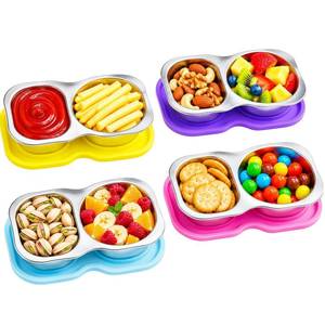 lot 6217 image: Wonxinhua Stainless Steel Snack Containers With Lids 2 Compartment 5 oz 4 Pack