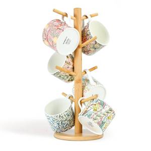 lot 6225 image: Bamboo Mug Tree 8 Hook Countertop Mug Holder Stand