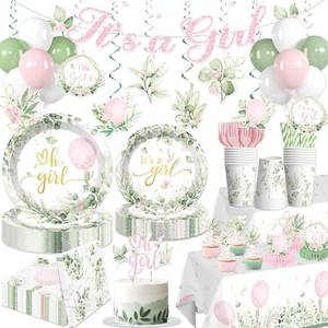 lot 6230 image: Yingoto Pink and Green Baby Shower Decorations Girl Serves 25