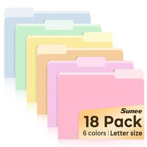 lot 6231 image: SUNEE Manila File Folders 18 Pack 8.5 x 11 Letter Size 13 Cut Assorted Colors