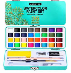 lot 6233 image: ARTISTRO Watercolor Paint Set 36 Colors with Palette & Brush Pens