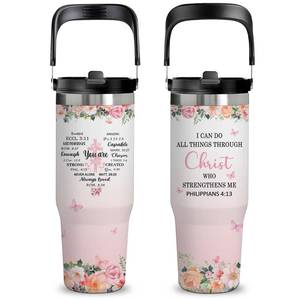 lot 6266 image: xiiai Tumbler with Handle 30oz Inspirational Christian Design
