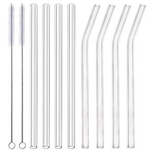 lot 6276 image: ALINK Glass Drinking Straws 10 in x 10 mm Clear Pack of 8 with Cleaning Brush