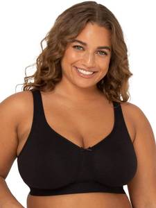 lot 6277 image: Fruit of the Loom Womens Plus Size Wireless Cotton Bra Black 46C
