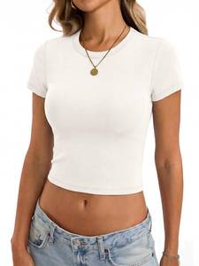 lot 6280 image: EasyGala Womens Cotton Ribbed Short Sleeve Crop Top Shirt, Small