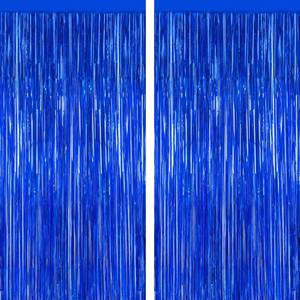 lot 6282 image: ZATAYE Dark Blue Foil Curtain Backdrop 2 Pack 3.28 x 7.05 Ft