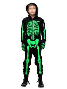 lot 6286 image: SOMSOC Kids Halloween Skeleton Onesie Costume with Glow in the Dark Gloves, Large