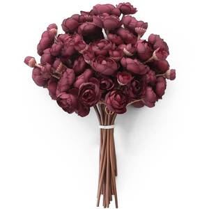lot 6291 image: Floroom Burgundy Faux Silk Mini Ranunculus Artificial Flowers 18 Pcs