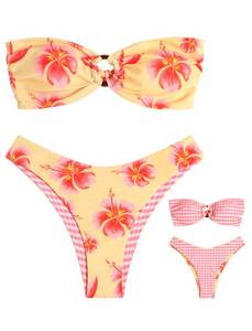 lot 6295 image: ZAFUL Womens Two Piece Bandeau Bikini Swimsuit O-Ring Tie-Dye, Med