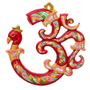 lot 6312 image: Tarini Gallery Metal Wall Sculpture Hanging Decor Red Om Peacock