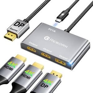 lot 6330 image: Reborn DisplayPort to Dual HDMI Splitter Adapter 4K 60Hz 1 In 3 Out
