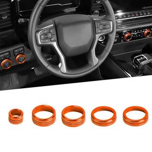 lot 6345 image: Voodonala AC Knob Cover Orange Aluminum 5pc 2022-2026 Chevy SilveradoGMC Sierra