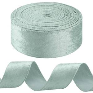 lot 6347 image: Willbond Christmas Velvet Wired Ribbon 2.5 Inch 50 Yards Dusty Blue