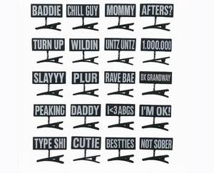 lot 6351 image: DX Grandway 20 Pc Word Hair Clips Black White Word Sprout