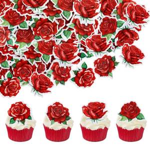 lot 6354 image: Cyodoos Edible Red Rose Cupcake Toppers 40 Pcs