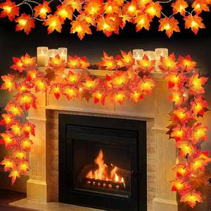 lot 6386 image: Camlinbo Fall Thanksgiving Garland with 80 LED Lights 40 Ft 4 Pack