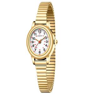lot 6404 image: VAVC Gold Tone Nurse Watch 24 Hour Military Time Oval Dial Stainless Steel Band