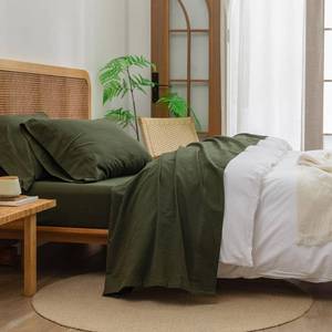 lot 7657 image: BESTOUCH 100% Washed Cotton Sheet Set Solid Olive Green Queen