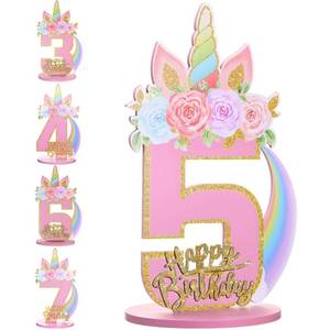 lot 8105 image: MiniInflat Unicorn 5th Birthday Table Number Sign Wood Decoration