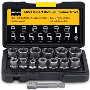 lot 8125 image: GRLCOOD Bolt Extractor Kit 14 PCS 38 Inch Drive Stripped Bolt Nut Remover Set