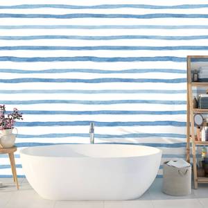 lot 8130 image: HAOKHOME Peel and Stick Wallpaper Coastal Blue Stripe 17.3in x 32.8ft