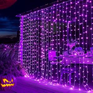 lot 8131 image: Dazzle Bright 300 LED Curtain String Lights 9.8 x 9.8 Ft Purple