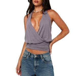 lot 8132 image: Womens Halter Top Backless Deep V-Neck Sleeveless Purple Size S 