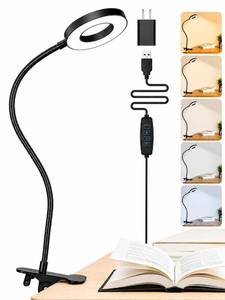 lot 8134 image: ReinHoo LED Clip On Desk Lamp 5 Color Temps 10 Brightness USB Gooseneck