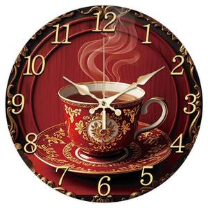 lot 8141 image: CHGCRAFT 12 Inch Wall Clock 3D Retro Coffee Cup Pattern Non-Ticking