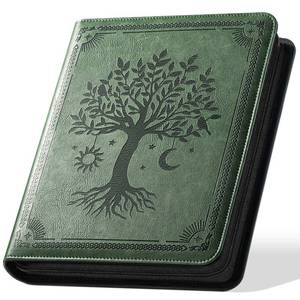 lot 9251 image: Ovesmusl PU Leather 3 Ring Binder with Zipper, 1 Inch Green Tree