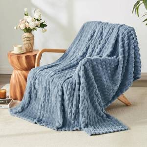 lot 9256 image: Leximan Ribbed Fleece Throw Blanket, Ultra-Soft Plush Blanket for Sofa, Couch and Bed, Cozy All-Season Home Decor Throw (Blue, Throw (50 x 60))
