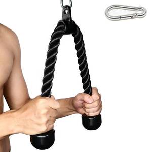 lot 10321 image: Tricep Rope 27 & 35 inches 2 Colors Fitness Attachment Cable Machine Pulldown Heavy Duty Coated Nylon Rope with Solid Rubber Ends (27 Black)