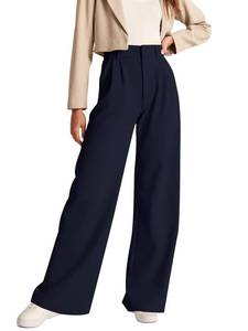 lot 10335 image: NIMIN High Waisted Work Pants for Women Stretchy Office Business Casual Pants Wide Leg Trousers with Pockets 2025 Palazzo Outfits Navy Blue Large