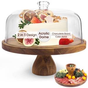 lot 13360 image: WEIFUTCH Acacia Wood Cake Stand with Acrylic Dome 12 Inch Round