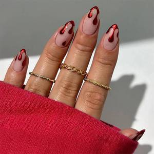 lot 14145 image: RIICFDD Halloween Press On Nails Almond Medium Red Blood Drop French 24 Pcs