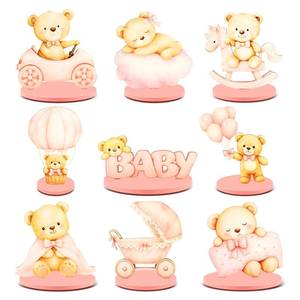 lot 17570 image: LARDUX 9 Pcs Pink Bear Wooden Baby Shower Table Decorations Centerpieces