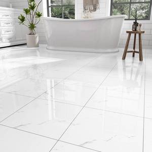 lot 17571 image: ZRJT Peel and Stick Vinyl Floor Tiles 12 x 12 Inch 30 Pack Polish White Marble