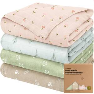 lot 17580 image: KeaBabies Lumi Muslin Swaddle Blanket 4 Pack 47 x 47 Wild Bloom