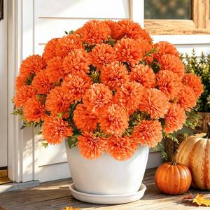lot 18303 image: Elyum 12 Pcs Fall Artificial Mums Outdoor Fake Silk Chrysanthemums