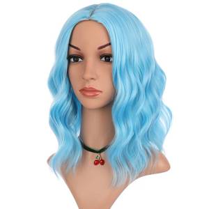 lot 18307 image: eNilecor Sky Blue Short Bob Wig for Women Synthetic 14 Inch Middle Part Wavy
